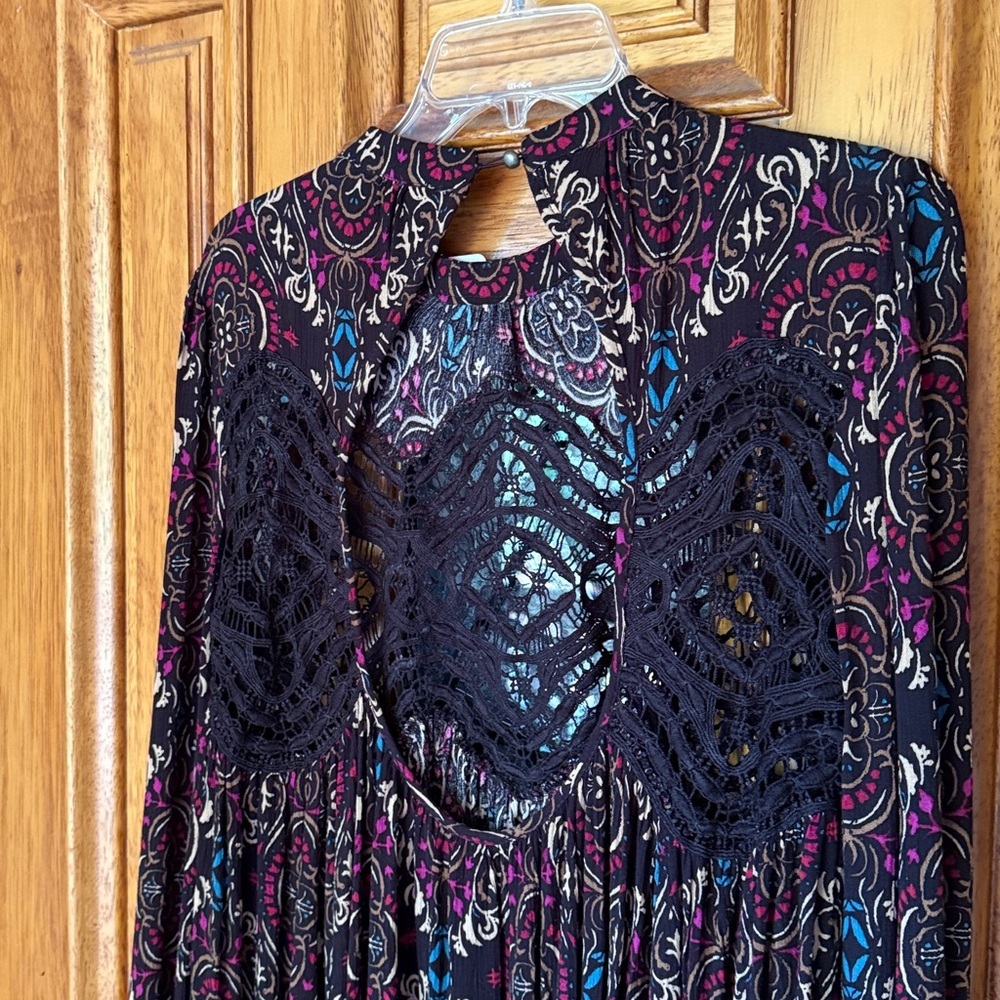 Free People Bohemian Paisley Fall Dress with Lace Detail NWT - Picture 8 of 11